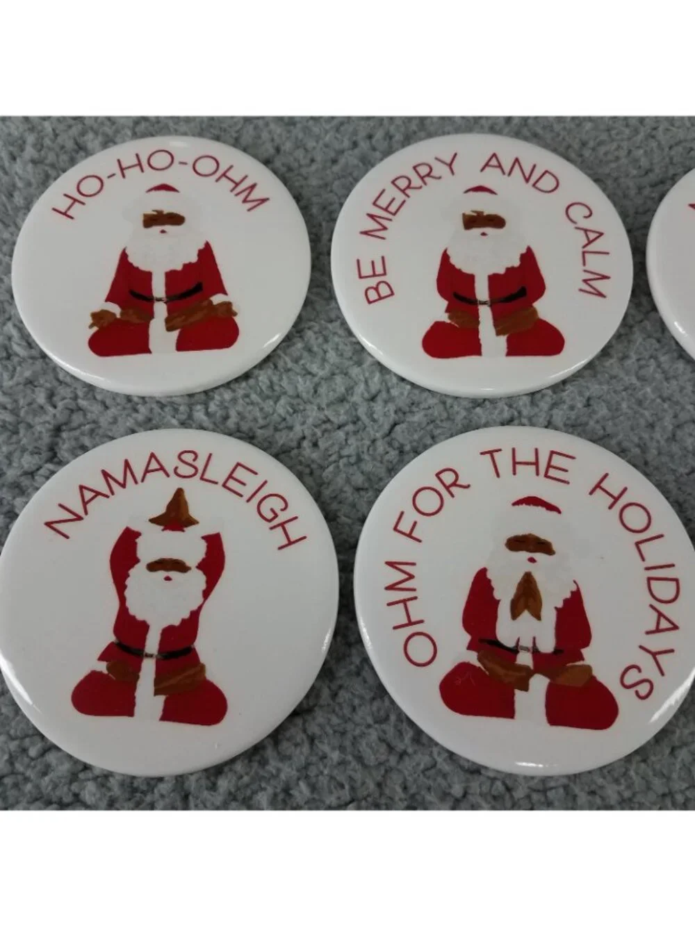 Lot of 8 Yoga Santa Clause Coasters Holiday Festive Christmas Dinner Party